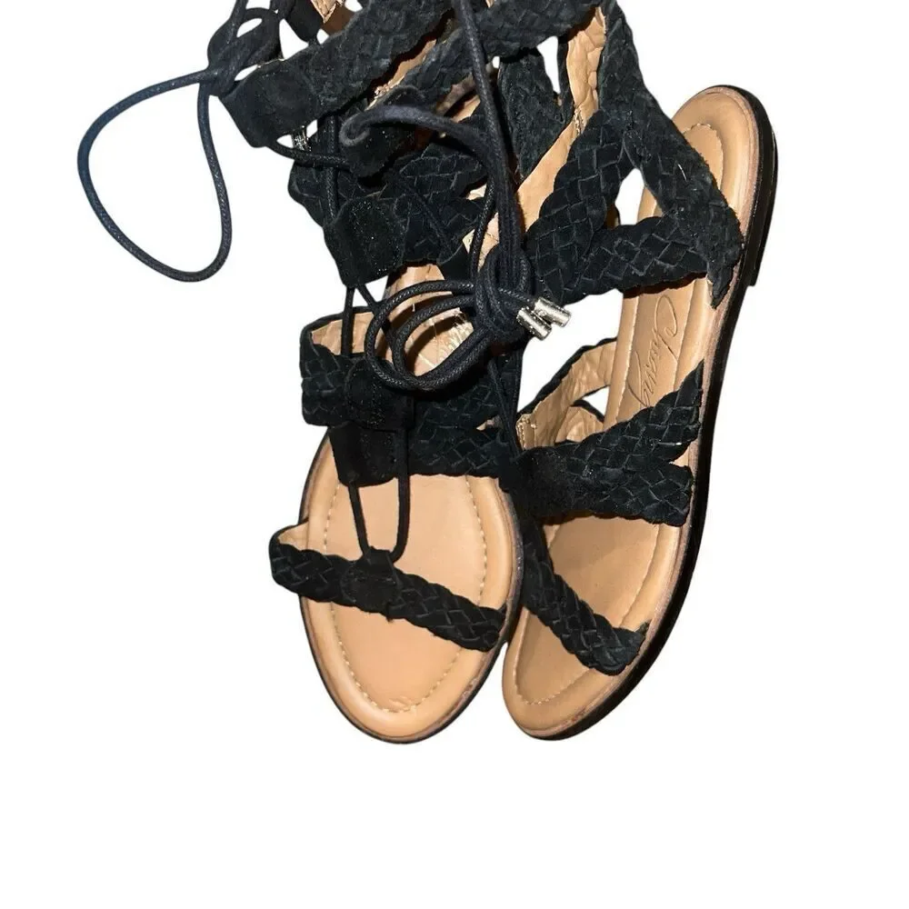 Arturo Chiang black braided suede gladiator Cassie Lace-Up Sandals Size 8.5